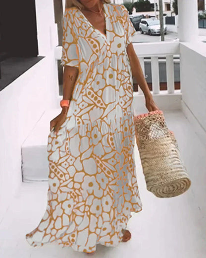 Vestido Suelto con Estampado y Escote en V