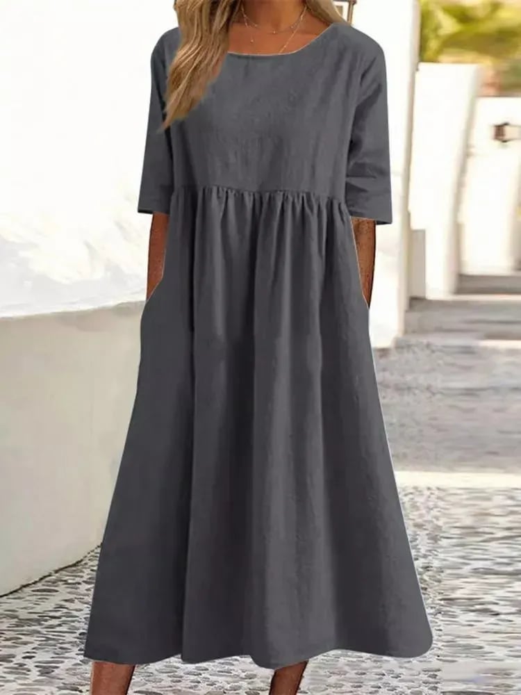 Vestido Casual de Algodón con Escote Redondo y Bolsillos – Un Básico con Personalidad