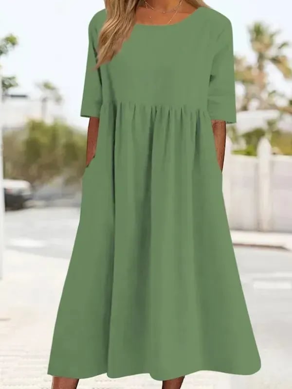 Vestido Casual de Algodón con Escote Redondo y Bolsillos – Un Básico con Personalidad