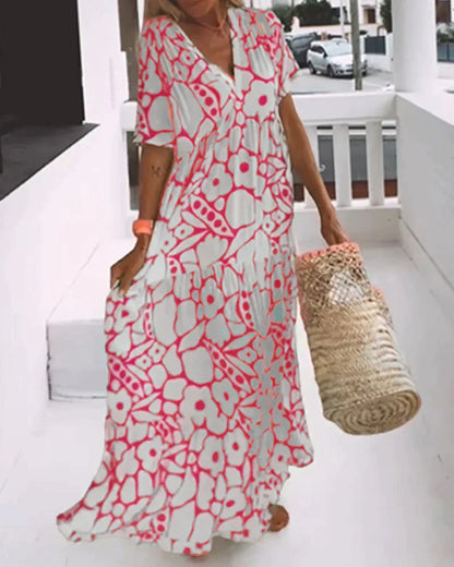 Vestido Suelto con Estampado y Escote en V
