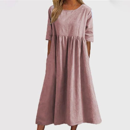 Vestido Casual de Algodón con Escote Redondo y Bolsillos – Un Básico con Personalidad