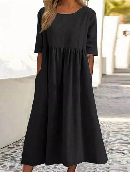 Vestido Casual de Algodón con Escote Redondo y Bolsillos – Un Básico con Personalidad