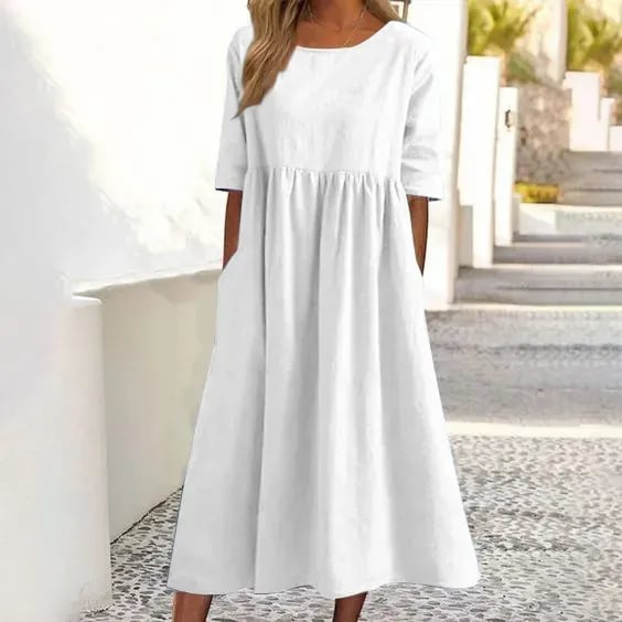 Vestido Casual de Algodón con Escote Redondo y Bolsillos – Un Básico con Personalidad