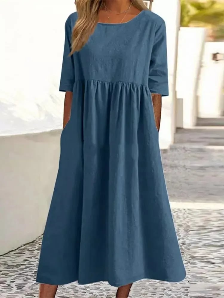 Vestido Casual de Algodón con Escote Redondo y Bolsillos – Un Básico con Personalidad