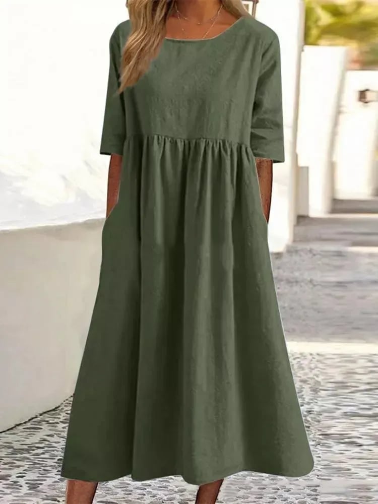 Vestido Casual de Algodón con Escote Redondo y Bolsillos – Un Básico con Personalidad