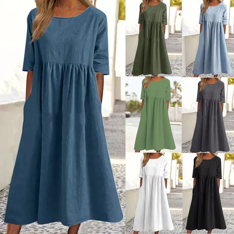 Vestido Casual de Algodón con Escote Redondo y Bolsillos – Un Básico con Personalidad