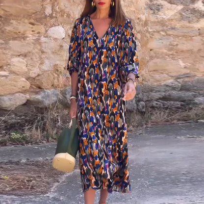 🌟 Vestido Oasis 🌟Estampado vibrante en tonos tierra y azul