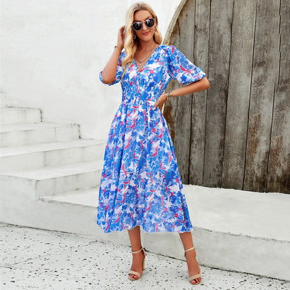Summer Dress 2025: Explosive Style with Waist Print and V-Neck - Perfect for Vacation and Beaches 