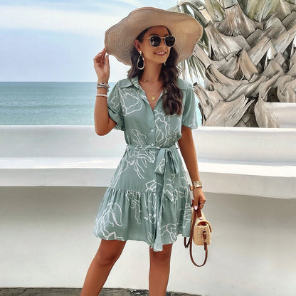 Vestido Casual 2025 para Mujer: Estampado Moderno y Manga Corta - Perfecto para Cualquier Ocasión