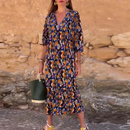🌟 Vestido Oasis 🌟Estampado vibrante en tonos tierra y azul