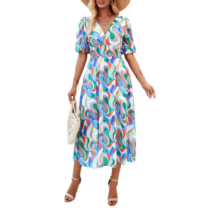 Summer Dress 2025: Explosive Style with Waist Print and V-Neck - Perfect for Vacation and Beaches 