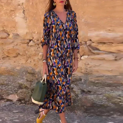 🌟 Vestido Oasis 🌟Estampado vibrante en tonos tierra y azul