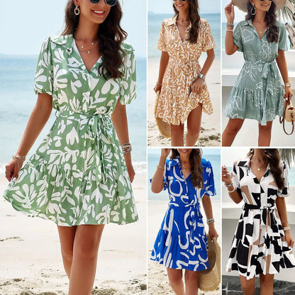 Vestido Casual 2025 para Mujer: Estampado Moderno y Manga Corta - Perfecto para Cualquier Ocasión