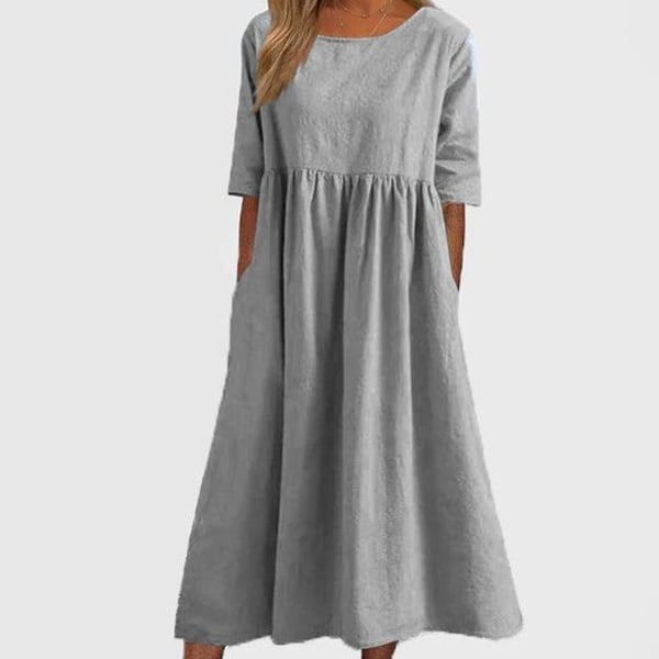 Vestido Casual de Algodón con Escote Redondo y Bolsillos – Un Básico con Personalidad