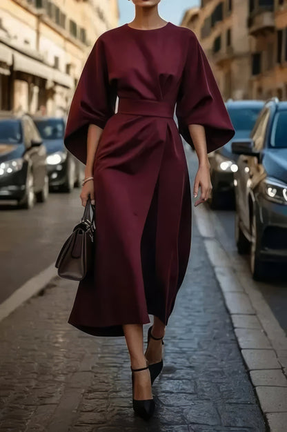 Sofisticado Vestido Con Mangas Farol y Cinturón