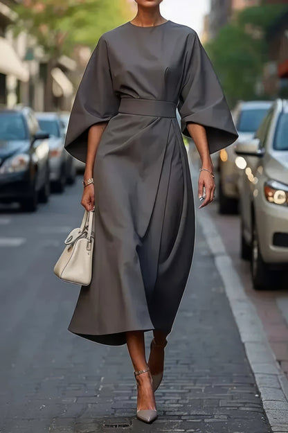 Sofisticado Vestido Con Mangas Farol y Cinturón